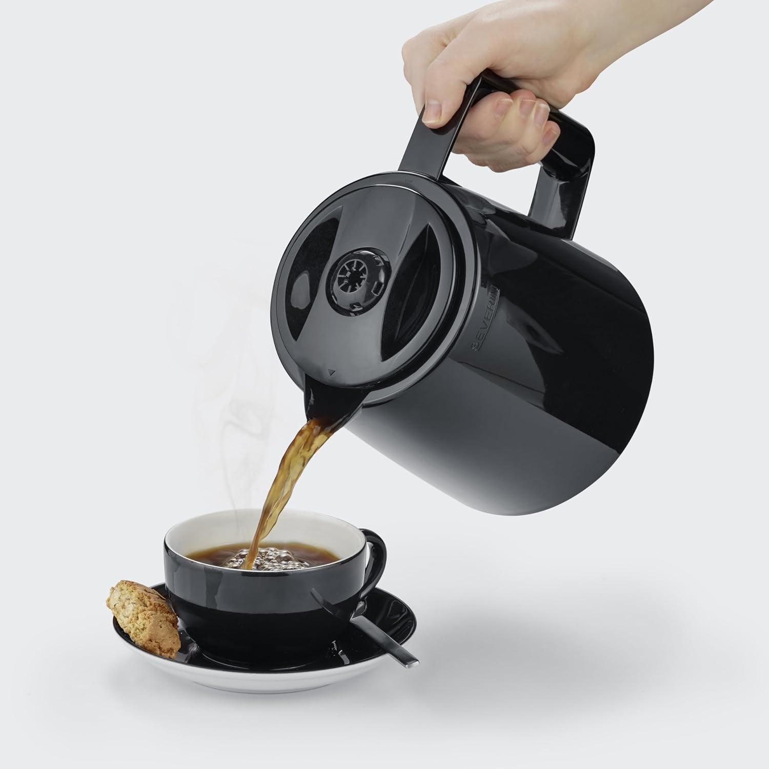 SEVERIN Machine à café filtre Duo avec carafe thermique, machine à café jusqu'à 16 tasses, jolie machine à filtre avec 2 carafes isothermes, noir, KA 9315