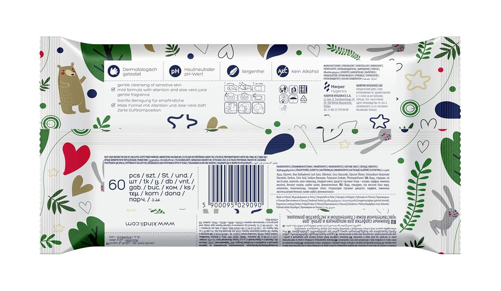 Lingettes humides Kindii Natural Balance pour bébés – (1 x 60 pcs.) Lingettes humides pour bébés et enfants – Protectrices, Aloe Vera, Parfum délicat – 60 pcs.