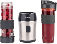 H.Koenig Smoothie Maker SMOO9 - Mini Robot Mixeur - Mini Blender - 300 Watt - 570 Ml - Edelstahl - 2 Kunststoffflaschen - Sans BPA, Grau Kitchen Naty Shop