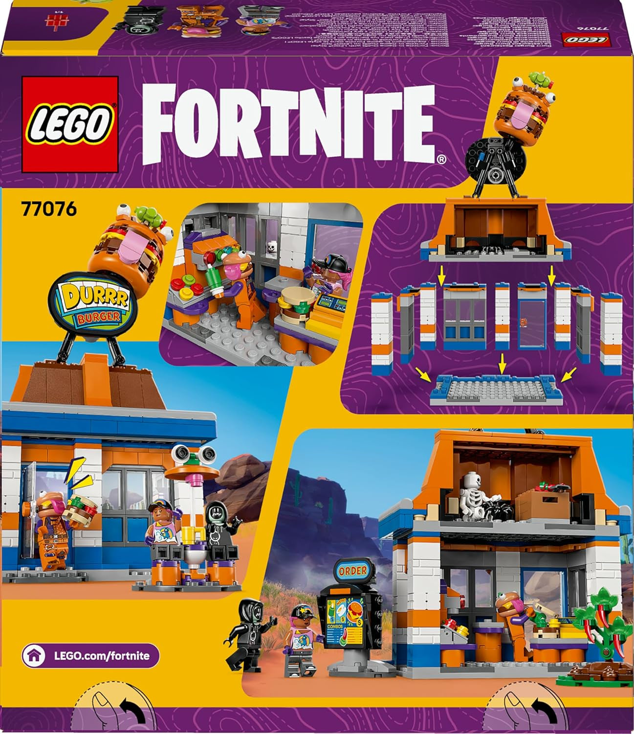 LEGO Fortnite Durrr Burger Restaurant - Jeu de jeu avec Strandbomber, Beefboss, Schmierfink et EIN Skelett Minifiguren - Ensemble de jeu de jeu pour jeunes et filles à partir de 10 ans - 77076