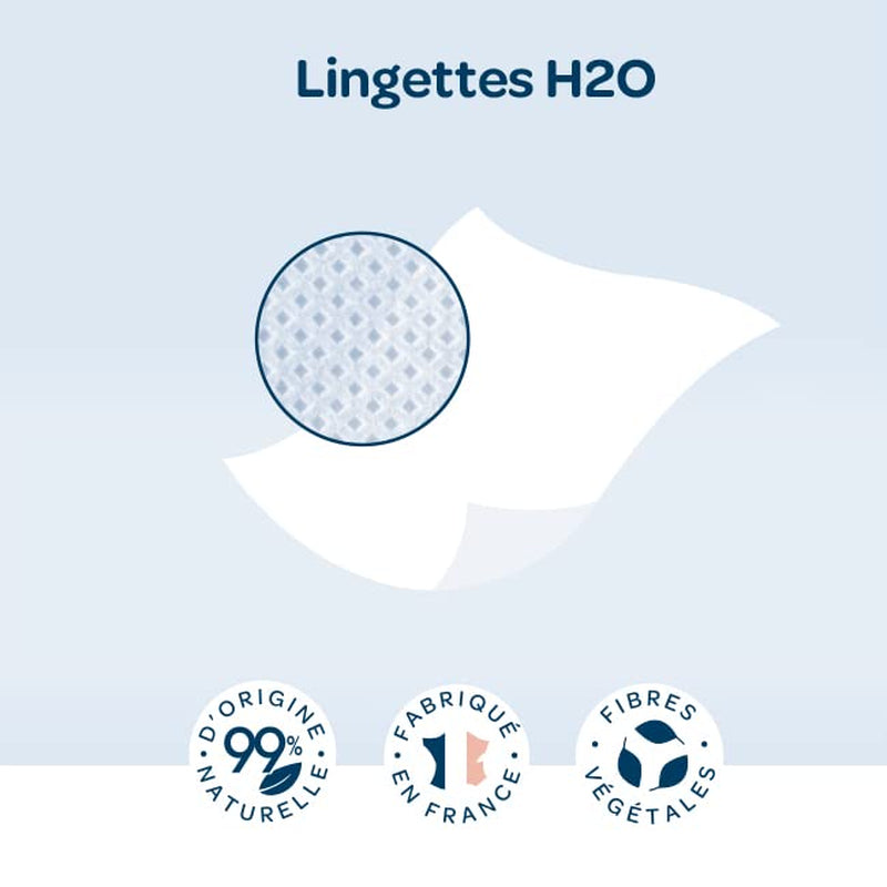 BIOLANE - Lingettes humides bébé H2O à l'eau - Poche - Bébés - 24 x 10 pièces (240 lingettes) - pour peaux sensibles - nettoie et protège visage et siège - fabriquée en France