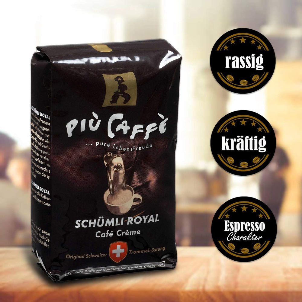 Café Crème Café-bohnen, würzig, kräftig, intensiv et gehaltvoll, Arabica et Robusta, Schweizer Trommelröstung, ganze Bohnen für Volllautomaten Schümli Royal 1 kg