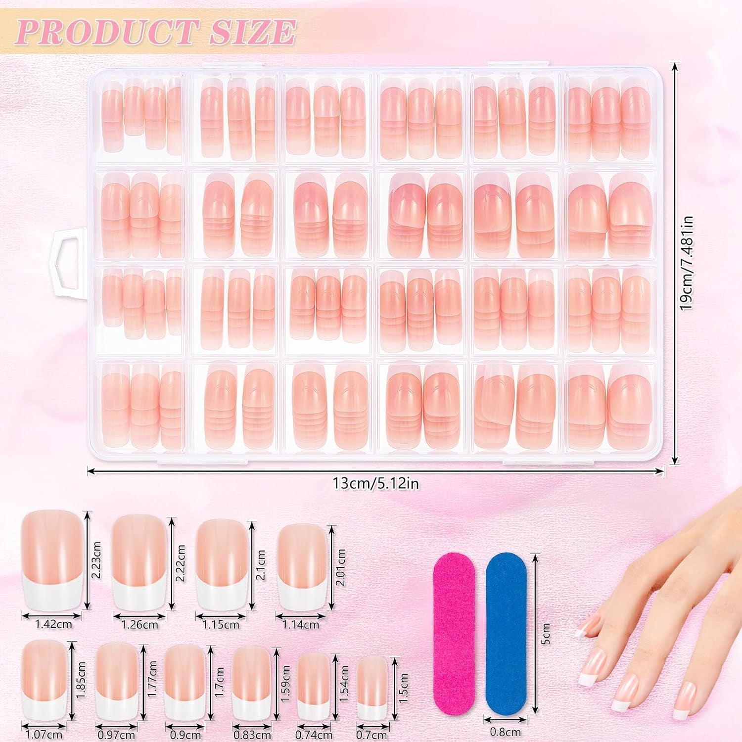 Faux ongles français rectangulaires moyens, 360 pièces, faux ongles naturels, à faire soi-même, avec lime à ongles, pour dames et femmes