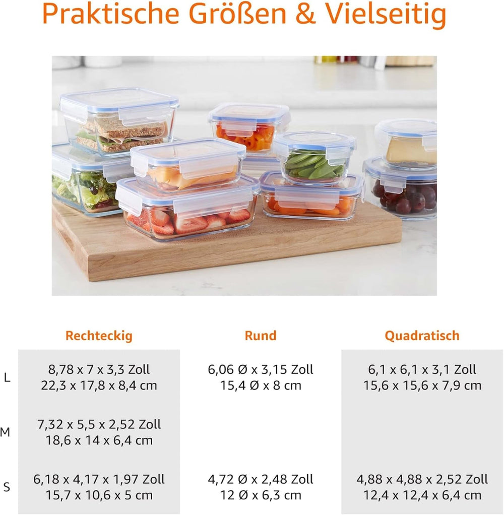 Amazon Basics Lot de 20 récipients alimentaires en verre avec couvercles (10 récipients + 10 couvercles) Boîtes de conservation alimentaires bleu clair sans BPA Naty Shop