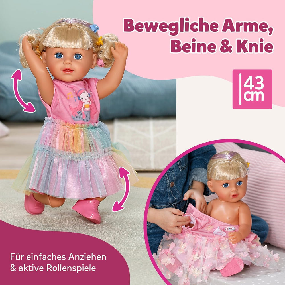 BABY born Carla - poupée de 43 cm - cheveux blonds de haute qualité avec mèches - pas besoin de piles - convient aux enfants à partir de 4 ans - comprend 7 accessoires, rose