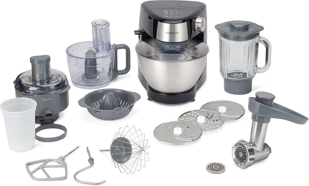 Kenwood Prospero+ KHC29A.R0SI Machine de cuisine, 4,3 L Edelstahlschüssel, Inkl. 10-Teiligem Zubehör-Set Mit Fleischwolf, Glas-Mixer, Zitruspresse, Entsafter Und Mehr, Inkl. Easyweigh Waage, 1000W, Argent Mère et Enfant Naty Shop Schwarz Inkl. 9 Accessoires