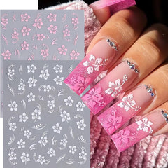 8 pièces Hibiskus Nagelsticker, 3D Selbstklebende Blumen Nagelaufkleber, Weiß Rosa Gelb Magenta Sommer Neonail Sticker, Nail Art Zubehör Nagel Deko Für Frauen