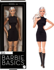 Barbie Basics - Poupée de collection modèle 2 avec cheveux blonds, mini robe noire et bottes de gladiateur, taille unique, corps articulé et tête interchangeable, JBH71