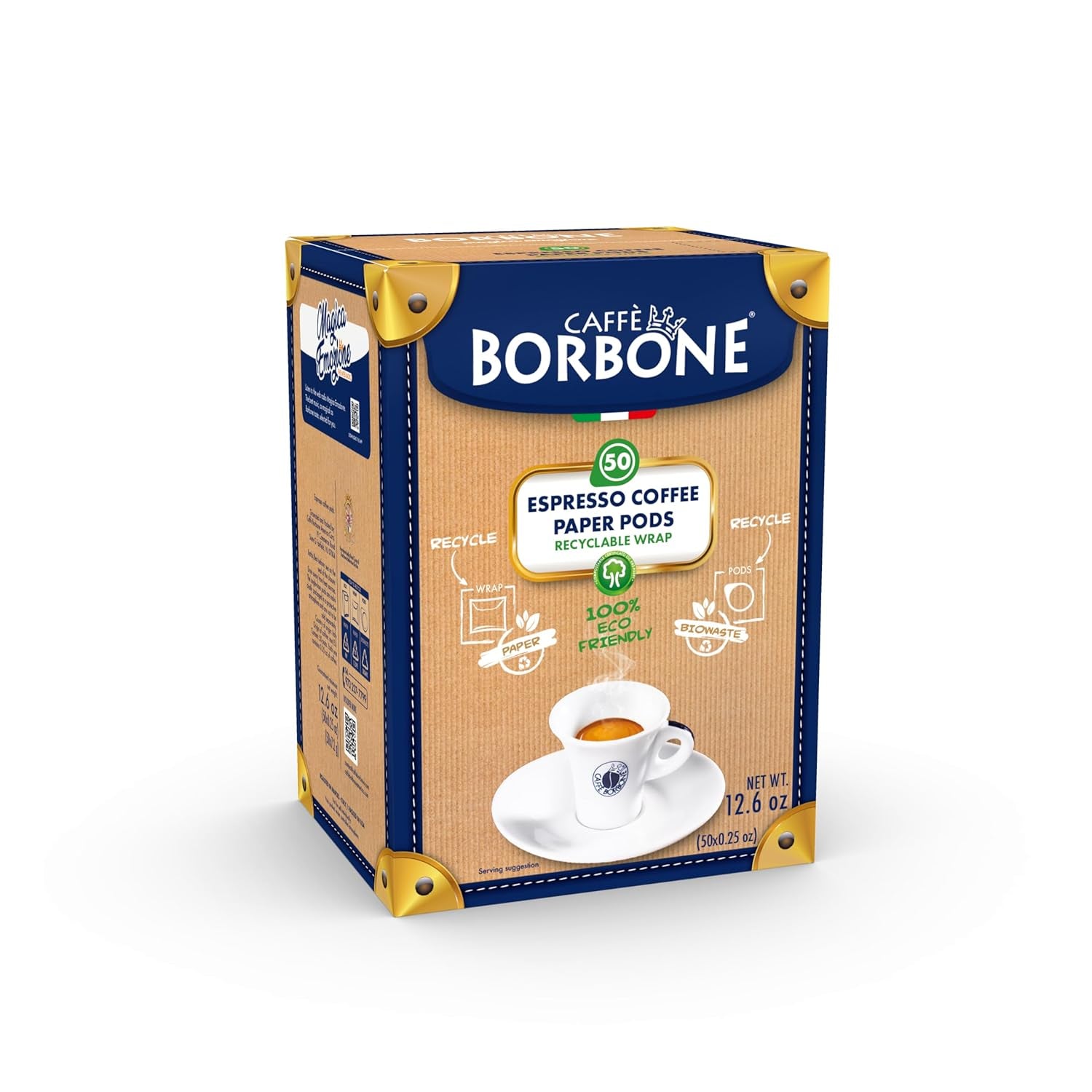 Caffè Borbone Kaffeepads compostables, bleu Kaffeemischung - 50 tampons - compatibles avec les tampons en papier du système ESE 44 mm