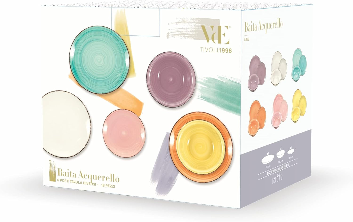 2197966 Service de table Baita Aquarelle, 18 pièces, grès peint à la main, 6 plateaux différents