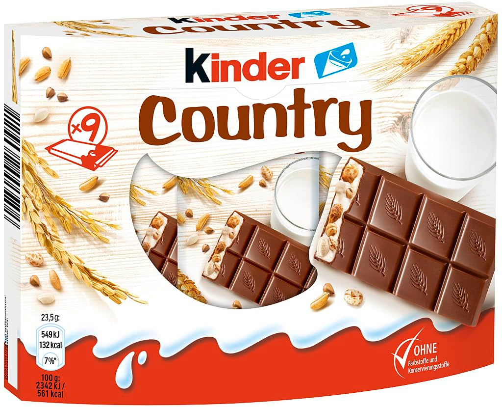 Barres Kinder Country, 9 barres, 212 g