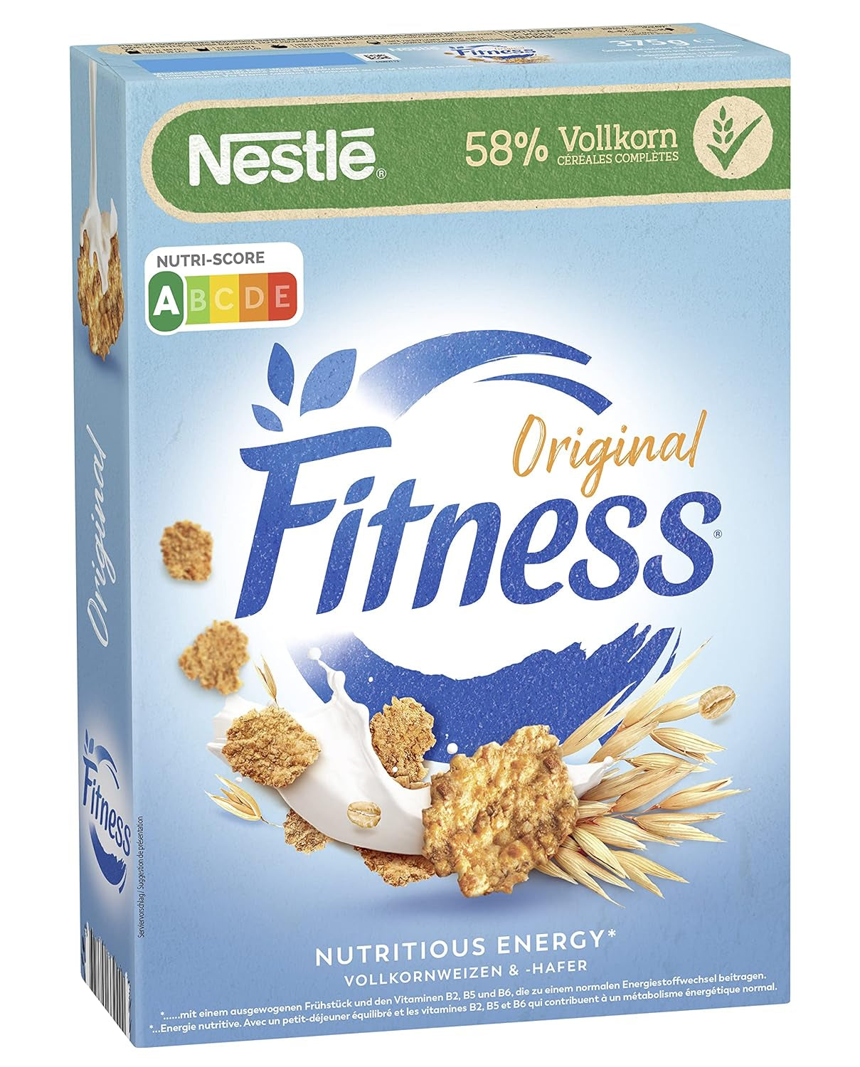 Nestlé Fitness Céréales pour petit-déjeuner à base de 57 % de grains entiers, moins de sucre, céréales pour petit-déjeuner avec vitamines B2, B6, calcium et fer, paquet de 7 (7 x 375 g)