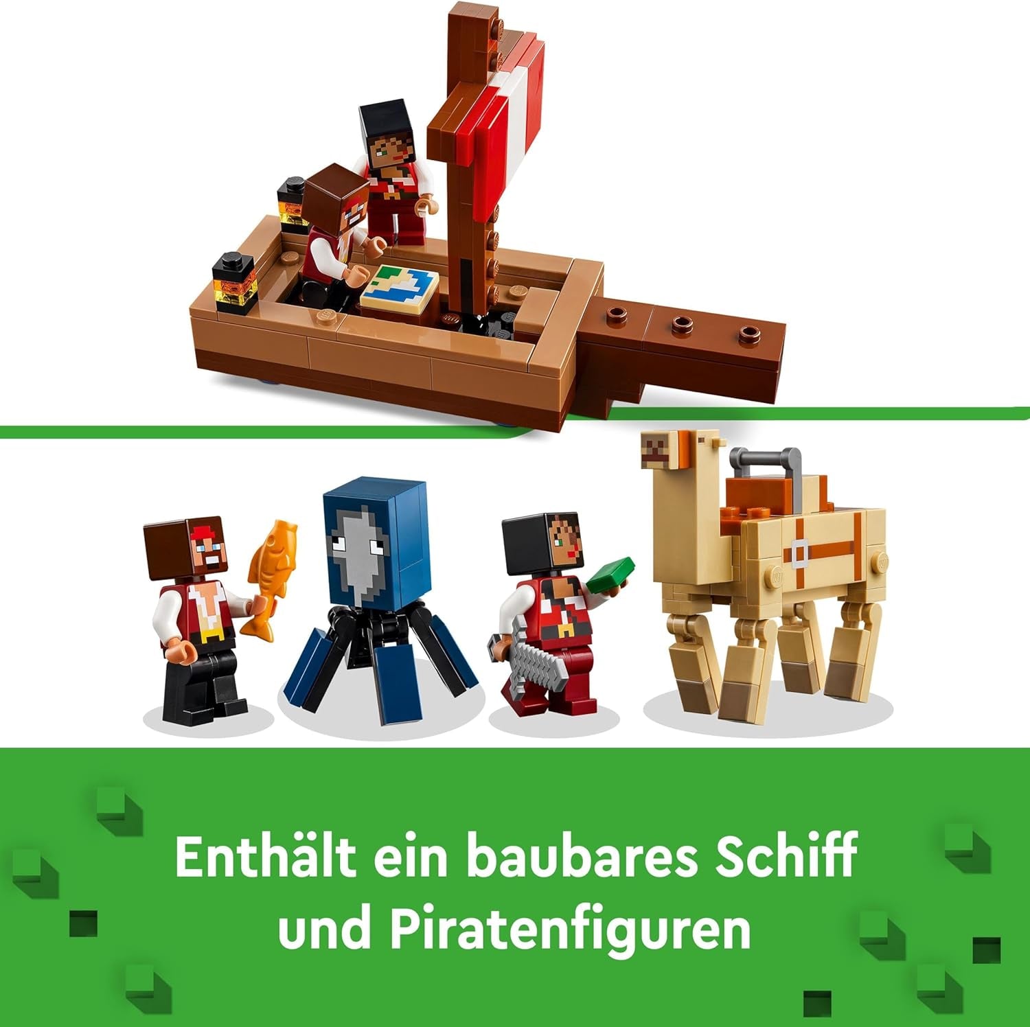 LEGO Minecraft Le bateau pirate Voyage Figurine de pirate calamar et chameau Jouet de construction de bateau Jeu de rôle Cadeau pour garçons et filles de 8 ans 21259 Ensembles de construction Besuche den LEGO-Store