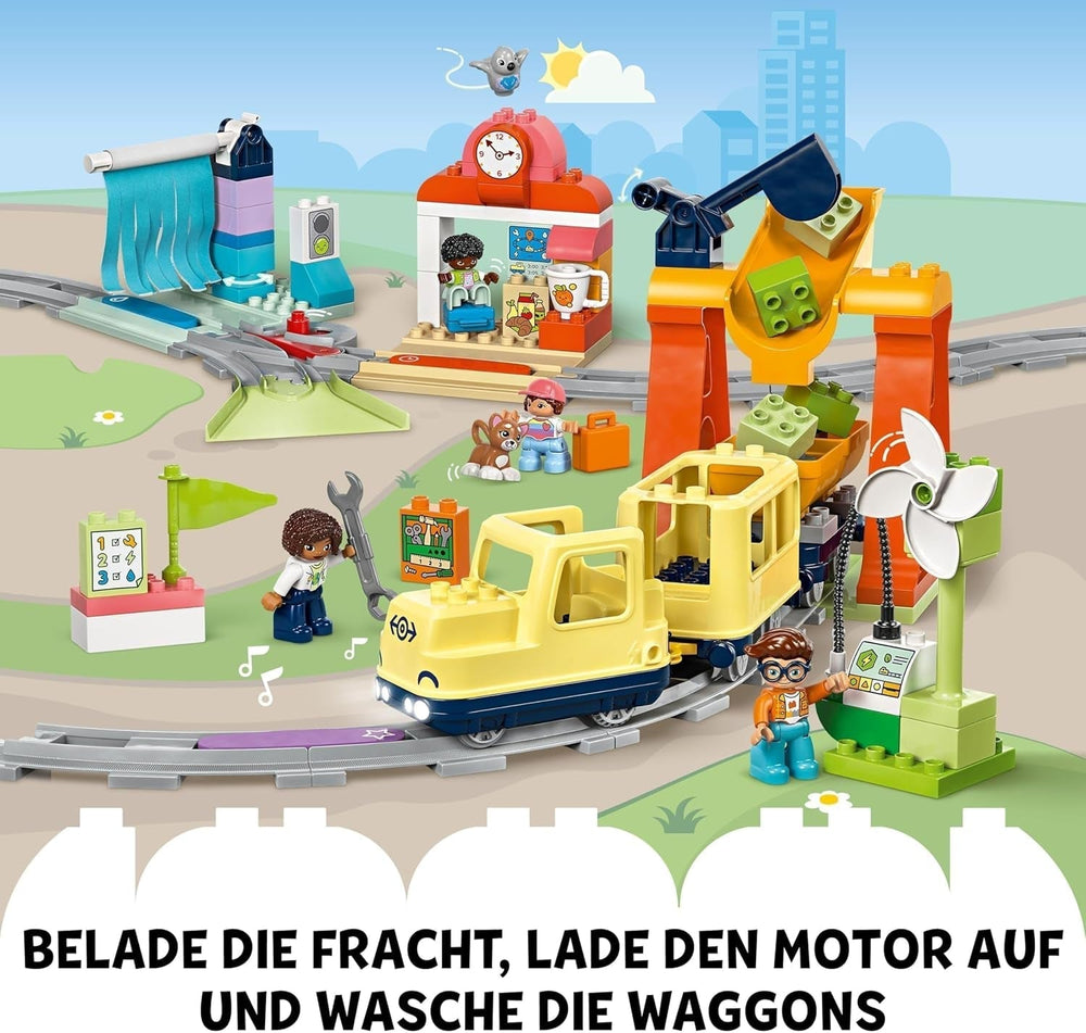 LEGO DUPLO Town Grand chemin de fer interactif, jouet de construction pour les tout-petits à partir de 3 ans, locomotive Push & Go avec lumières et sons, pièces de rail, jouet éducatif pour enfants d'âge préscolaire 10428 Ensembles de construction Beuche den LEGO-Store