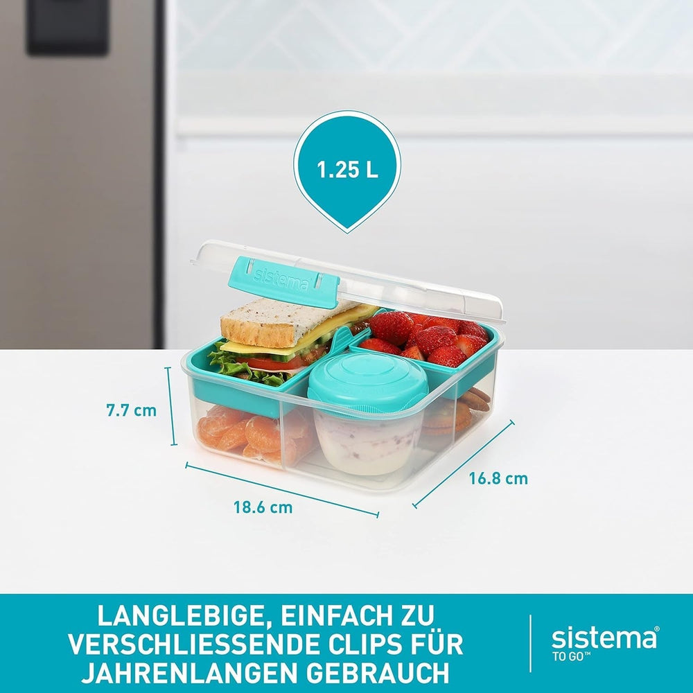 Sistema Bento Box TO GO lunch box cu compartimente | 1.25 L lunch box cu recipient pentru iaurt/fructe | pentru copii și adulți l | BPA-free | Minty Teal [21685-8T], verde mentă Cutii depozitare alimente Naty Shop