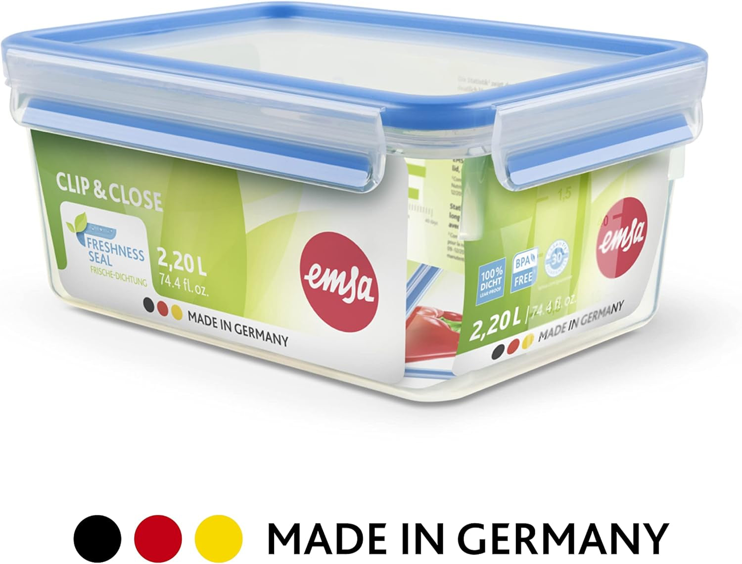 Emsa 515585 Clip alimentaire et fermeture | Ensemble 3 pièces | plastique | transparent / vert | Boîtes de conservation alimentaire Naty Shop 0,55 / 1 / 2,2 litres