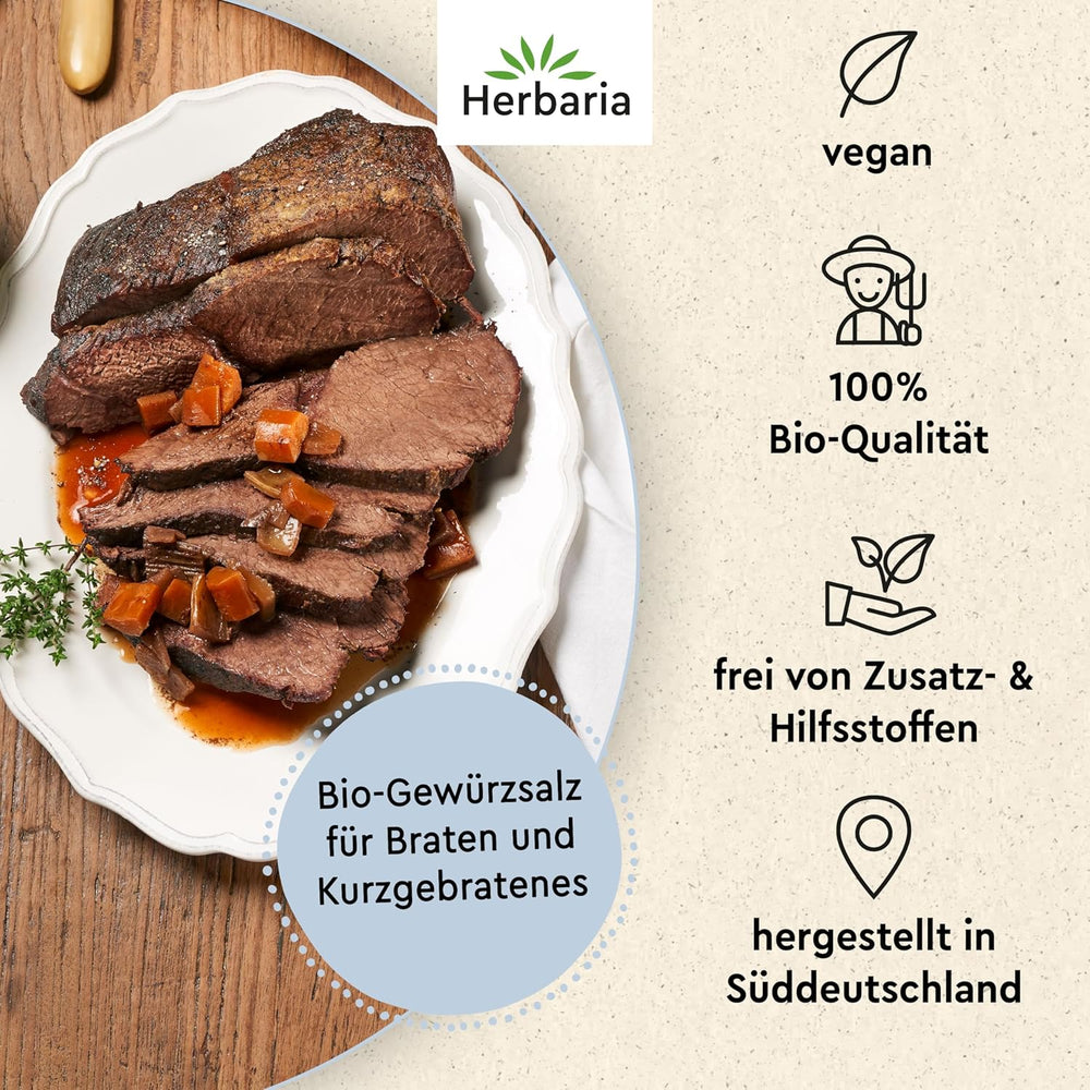Herbaria Himmel auf Erden bio 100g M-Dose – Fertiges Bio-Gewürzsalz für Rind-, Kalb- und Schweinefleisch als Braten or Kurzgebratenes – in nachhaltiger Aromaschutz-Dose