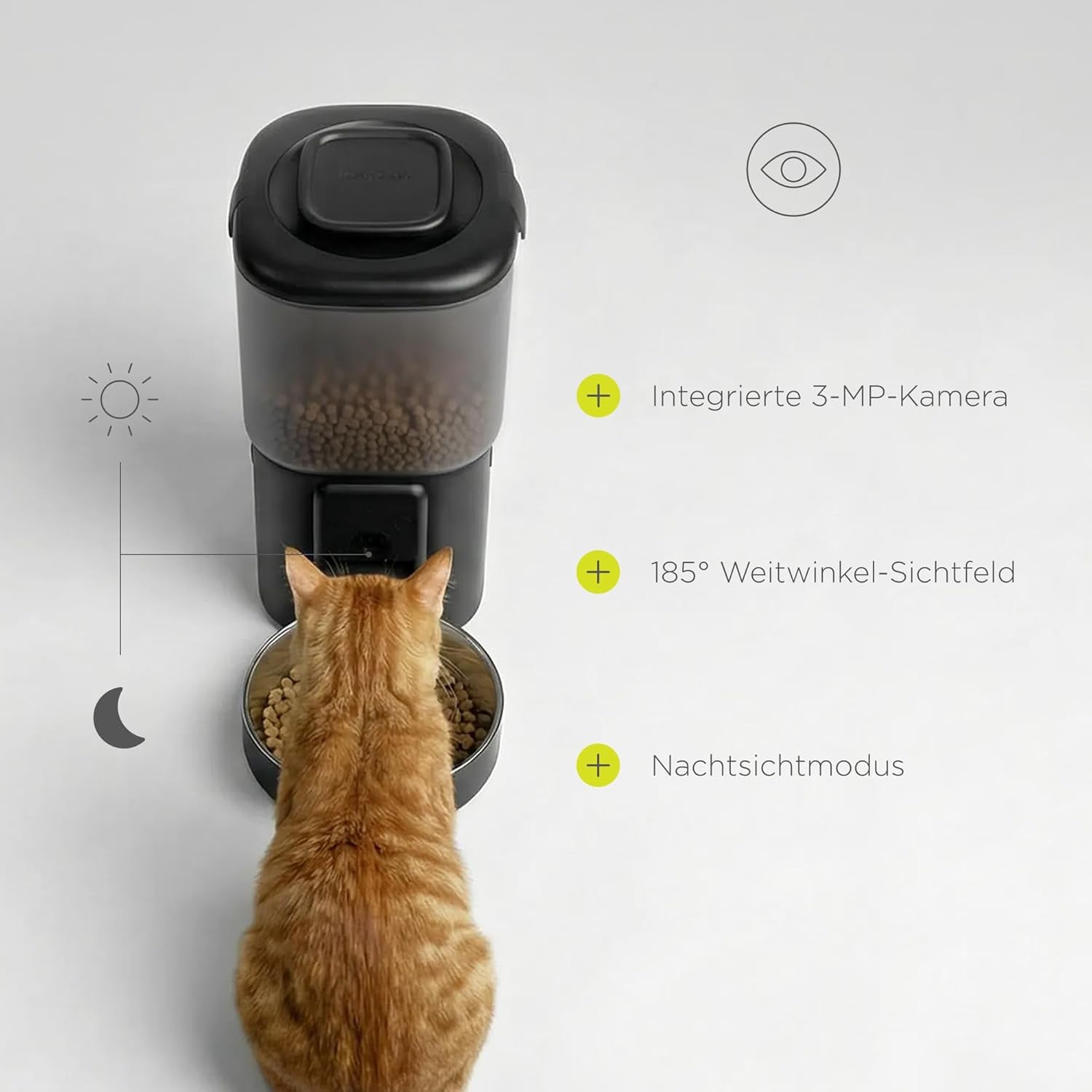 Feast Automatische Futterautomat Katze mit App and Kamera, Live-Video mit Nachtsicht und Zwei-Wege-Audio, Portionskontrolle, Edelstahl-Napf, Katzen Trinkbrunnen mit Filter, 4,5 l et 2,5 l