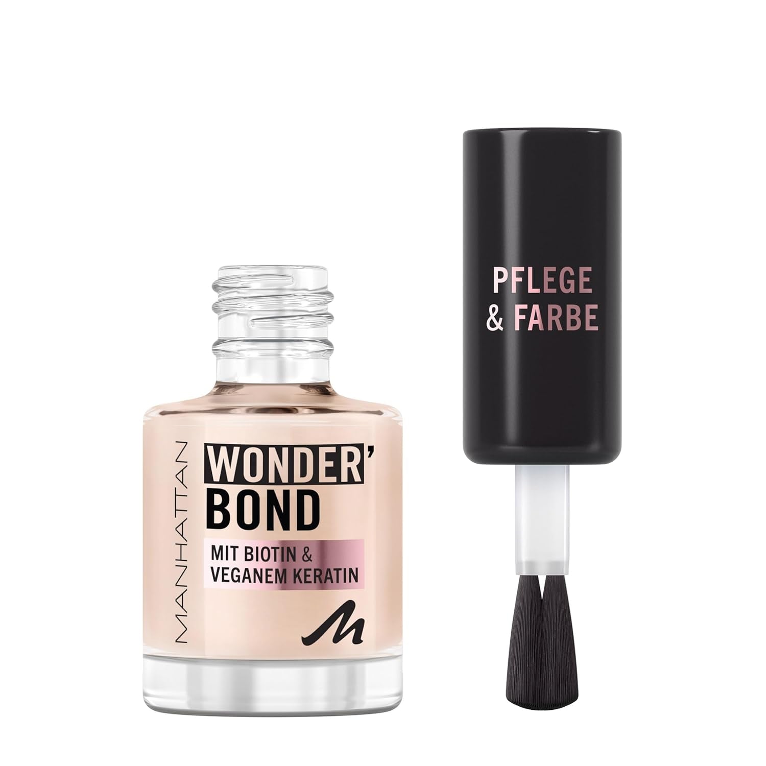 Oja MANHATTAN Wonder'Bond Color & Care, vegană și fără cruzime, formulă modulabilă cu biotină și keratină vegană, ușor de aplicat, nuanța 003 Slip Dress, 12 ml