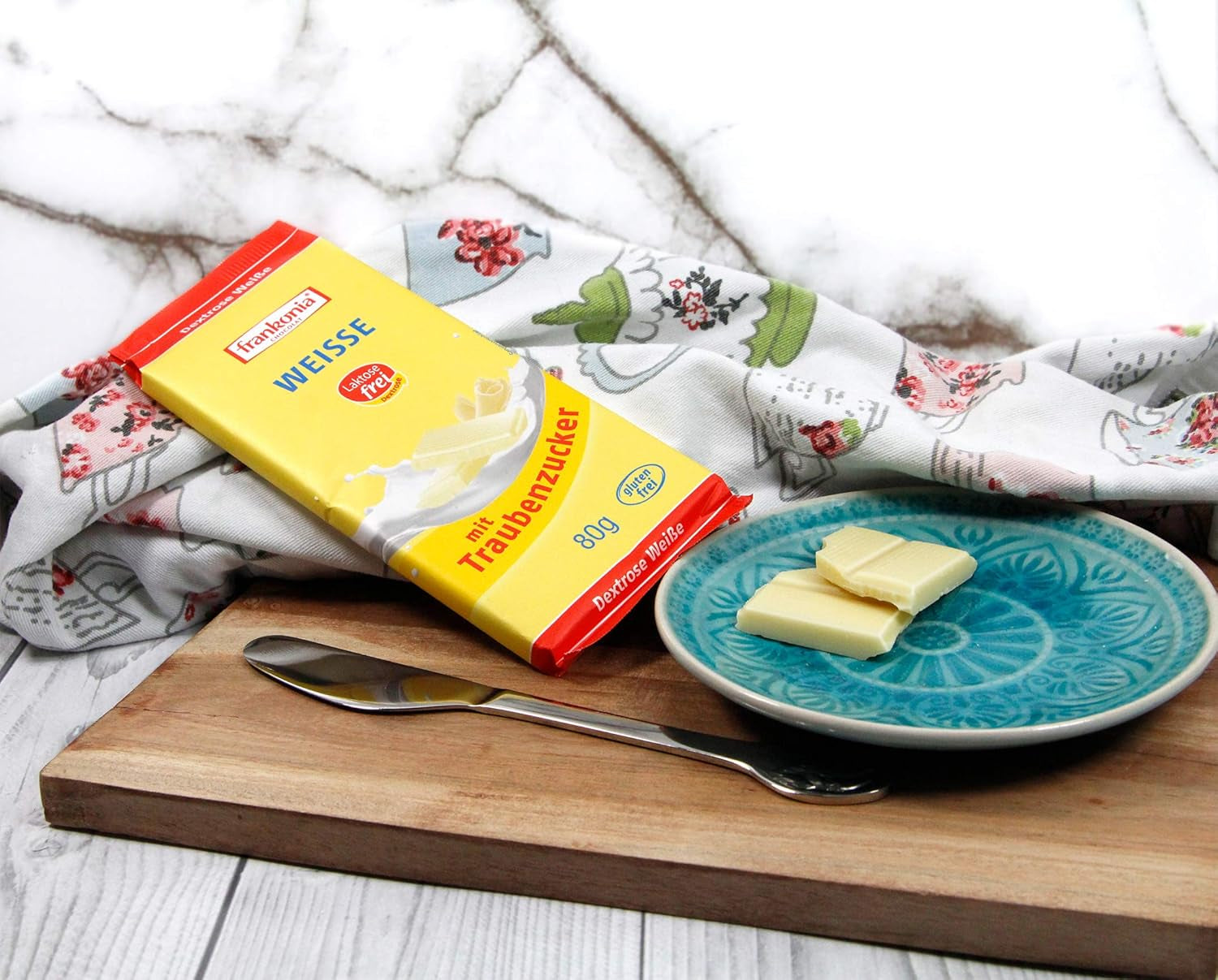 CHOCOLAT frankonia Chocolat blanc au dextrose, sans lactose et sans gluten, 80 g