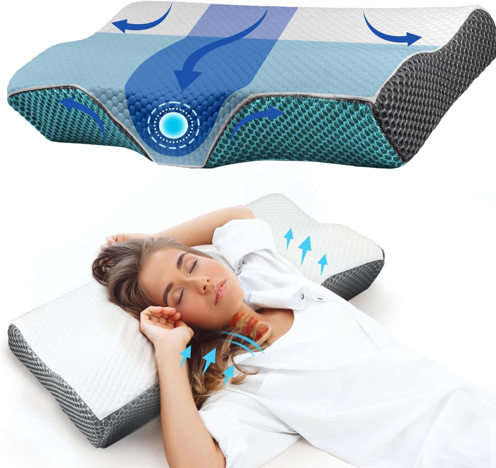 Oreiller orthopédique ergonomique pour douleurs cervicales, oreiller en mousse à mémoire de forme abdominale, oreiller anti-ronflement pour hommes et femmes (62 x 34,5 x 12/8 cm) Oreillers orthopédiques cervicaux Naty Shop