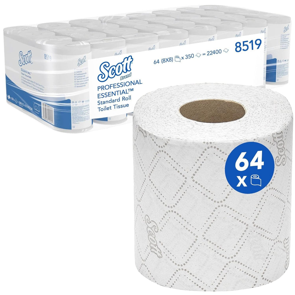 Papier toilette Scott® Essentialtm 8519 Papier toilette en fibres recyclées blanc 2 épaisseurs certifié FSC 64 rouleaux X 350 feuilles (total 22 400 feuilles)