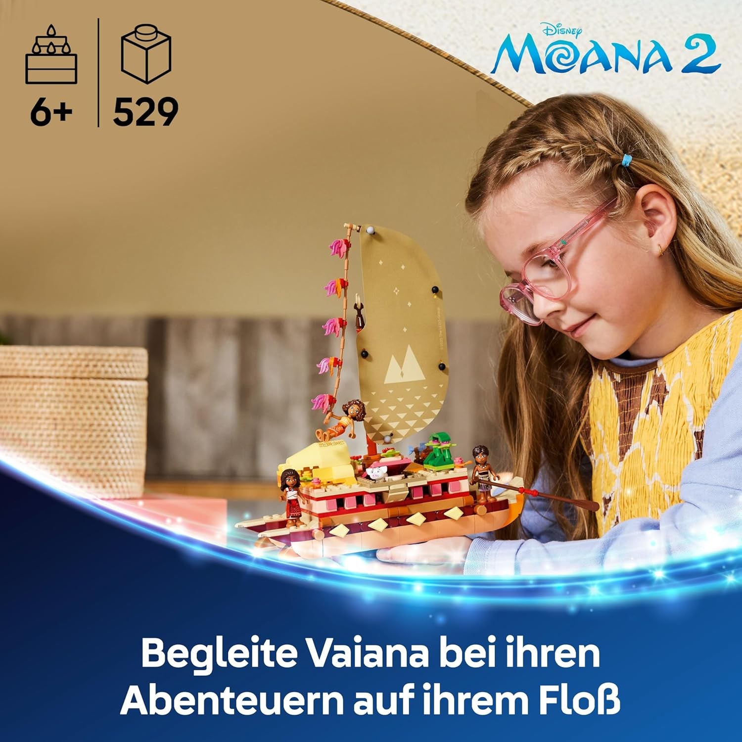 LEGO ǀ Disney Vaiana 2 : Vaianas Abenteuerfloß - Spielzeug Boot mit Textilsegel, abnehmbarem Deck, Lagerfeuer & 3 Minifiguren, inkl. Loto et Moni – Jeux pour filles à partir de 6 ans et fans – 43270