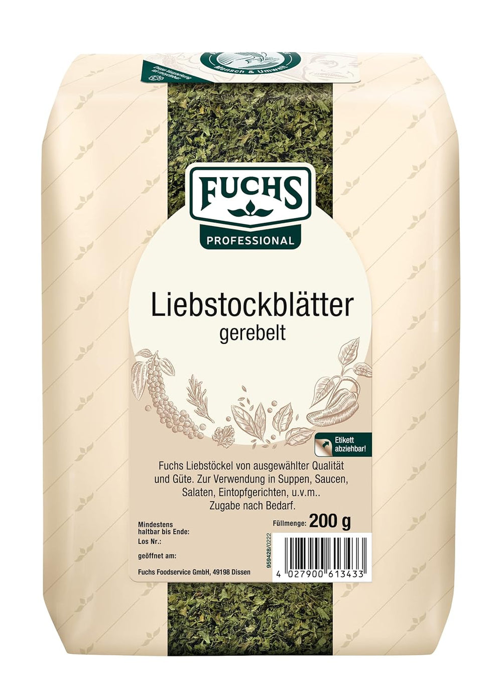 - Liebstockblätter gerebelt | Pour salzarme Küche geeignet, passt zu Eintöpfen oder Salaten | Qualité professionnelle pour grossistes | 0,25 kg dans un sac recyclable