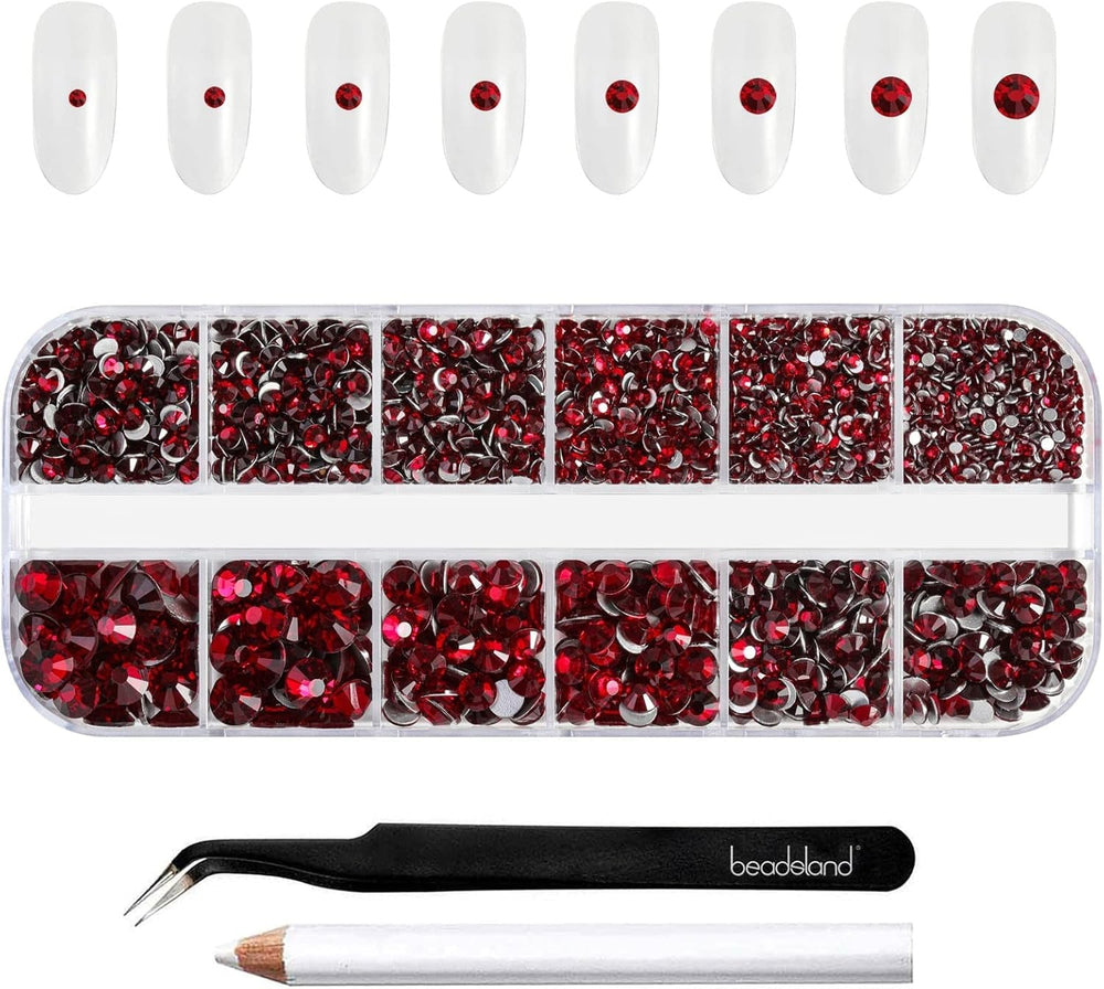 Beadsland 2500Pcs Glas Nailart Strasssteine Kristall Flatback Edelsteine Runde, ​​Für Handwerk Gemischt 8 Größen SS4 ~ SS30 Mit Picking Pinzette Und Stift (Kristall Weiss)