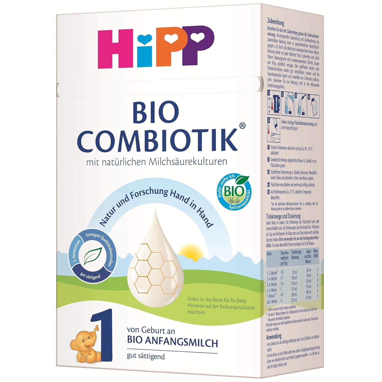 HiPP 1 Combiotik Bio (4 x 600g), lait maternisé en poudre pour nourrissons dès la naissance, avec cultures naturelles d'acide lactique et amidon biologique facile à traiter, de la meilleure qualité biologique