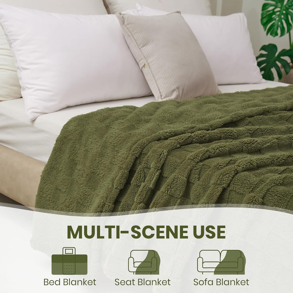 Good Nite Couverture douillette moelleuse pour canapé, couvre-lit en polaire, douce, à carreaux, vert, printemps, été, automne, hiver, quatre saisons (150 x 200 cm, vert olive) Good Nite Lits et couvertures