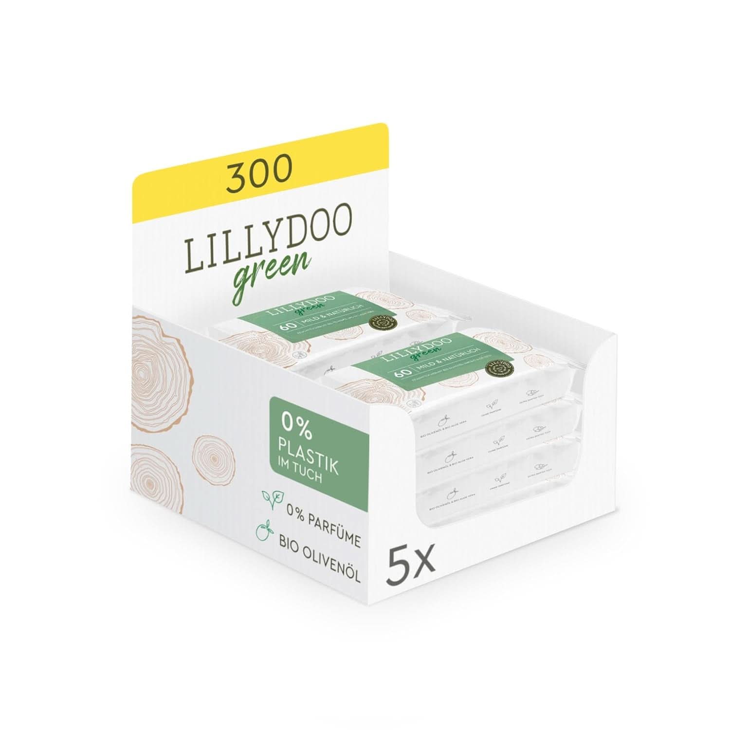 Șervețele umede naturale verzi LILLYDOO, 100% fără plastic, fără parfum (FSC Mix) Servetele Umede Bebelusi Naty Shop 5 x 60 servetele