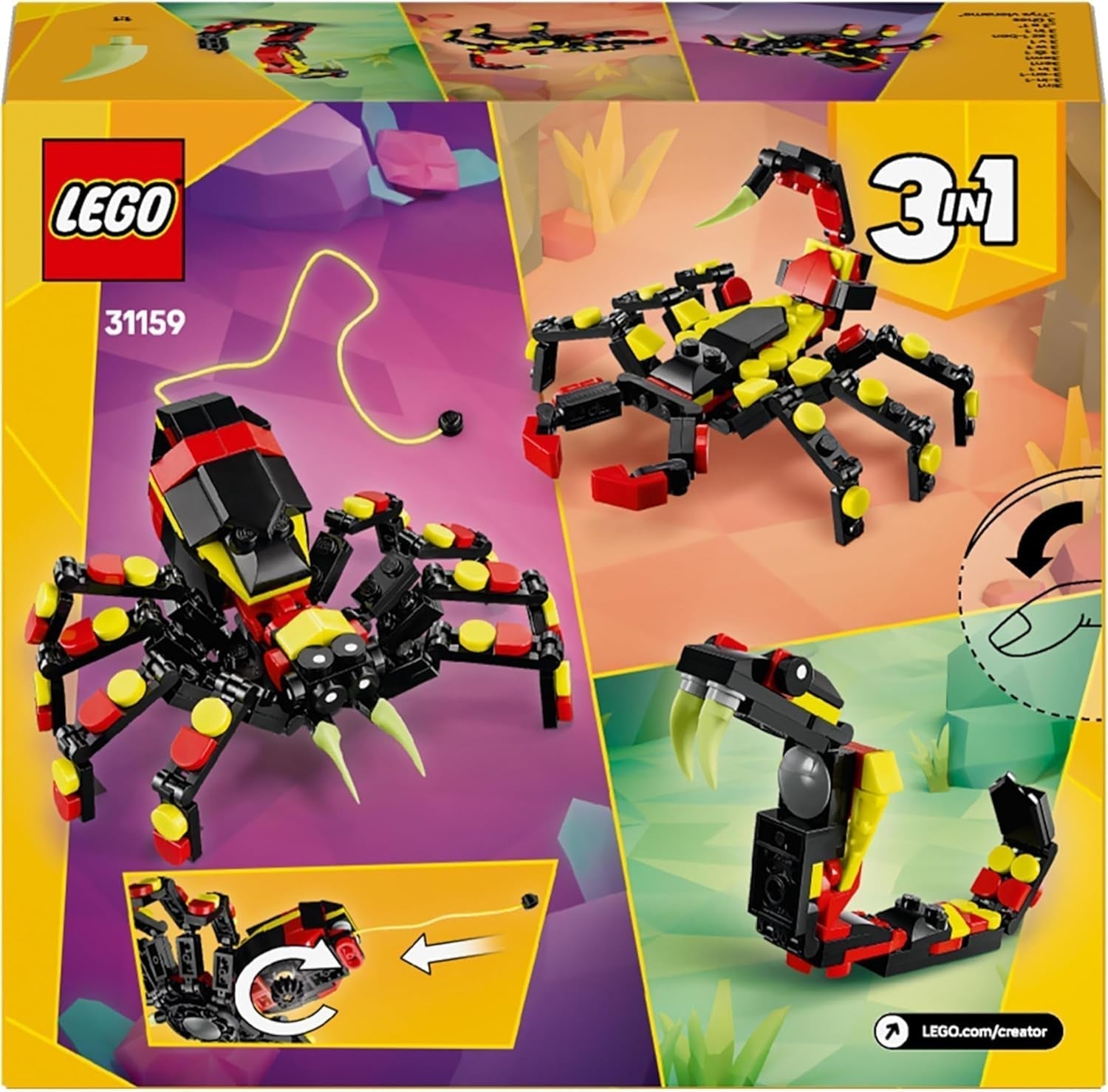 LEGO Creator 3In1 Animaux sauvages : Araignée surprise - jouet à transformer en scorpion ou serpent - jeu de construction avec 3 modèles - cadeau pour garçons et filles à partir de 7 ans 31159 Jeux de construction Besuche den LEGO-Store