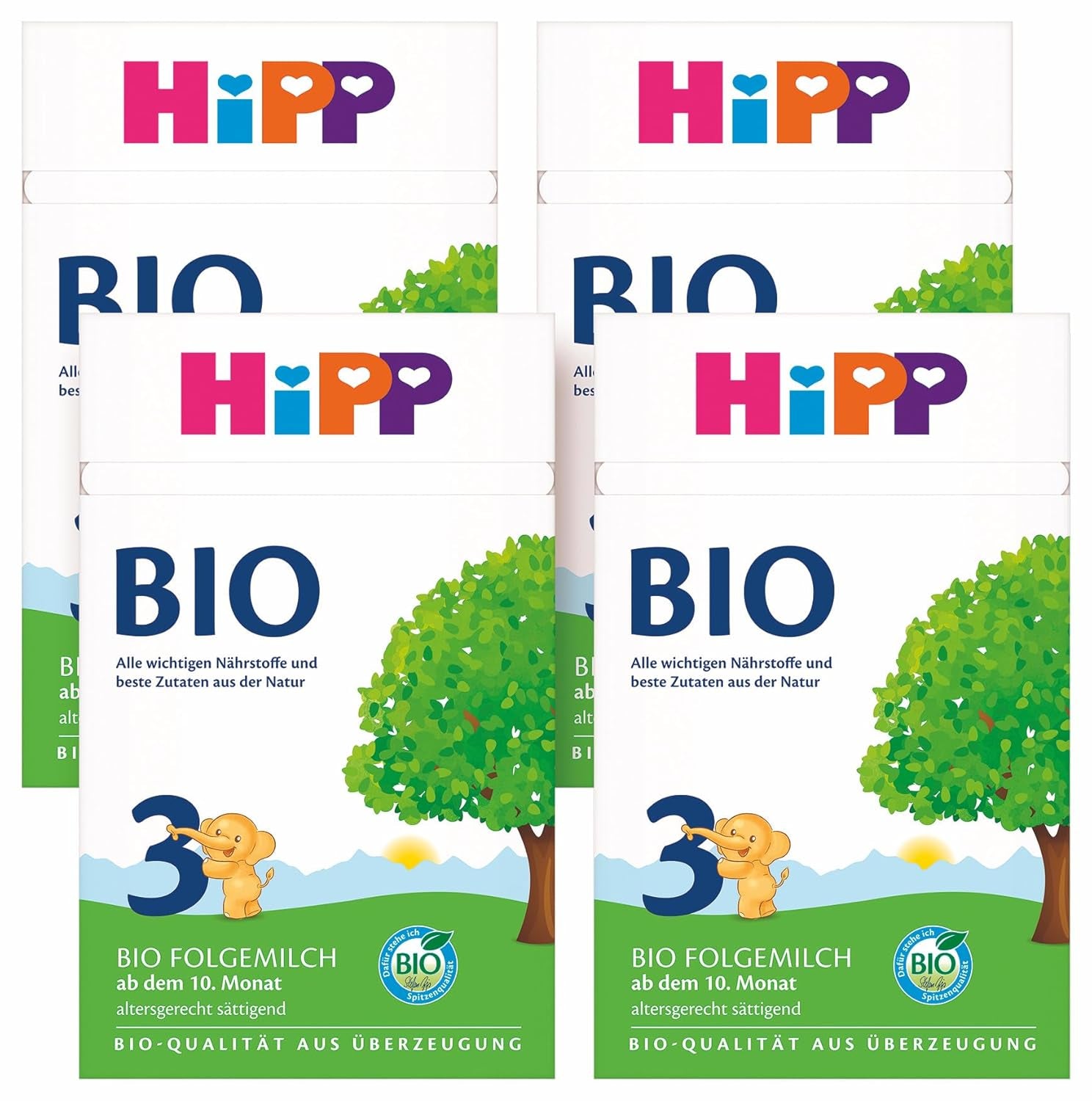 HiPP 3 Lait de suite Bio (4 x 600g) - après 10 mois, avec Oméga-3 (DHA, ALA), Calcium, Vitamine D, de la meilleure qualité biologique