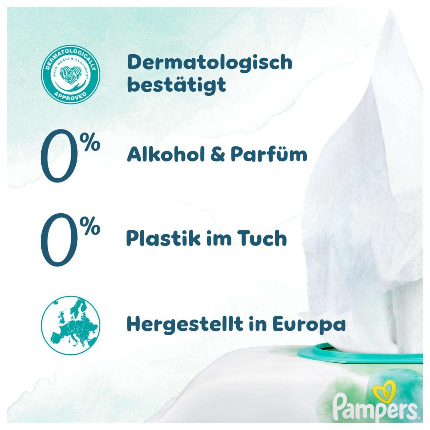 Lingettes humides Pampers Harmony Aqua, 6 paquets de 48 lingettes chacun, 288 lingettes au total, aide à restaurer l'équilibre naturel du pH de la peau. Lotion légère 99 % d'eau.