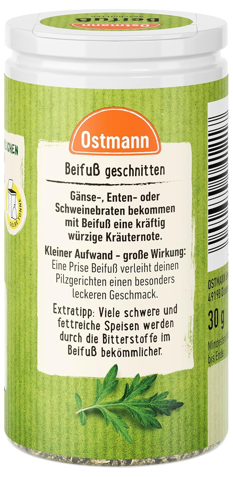 Ostmann Gewürze - Beifüß geschnitten | Gâteaux pour Geflügelgerichte | 30 g dans Der Streudose