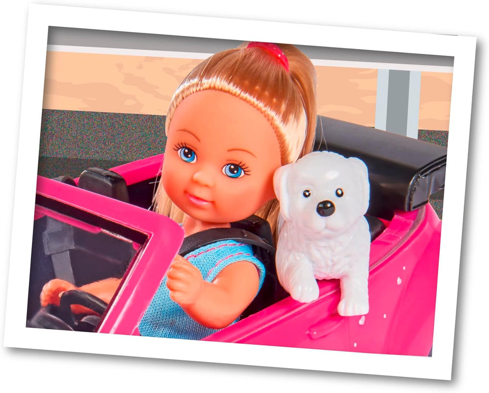 Simba 105731539 - Evi Love Beetle Evi's, Evi avec voiture, voiture : 22 cm, avec chien, poupée mannequin, 12 cm, pour enfants à partir de 3 ans