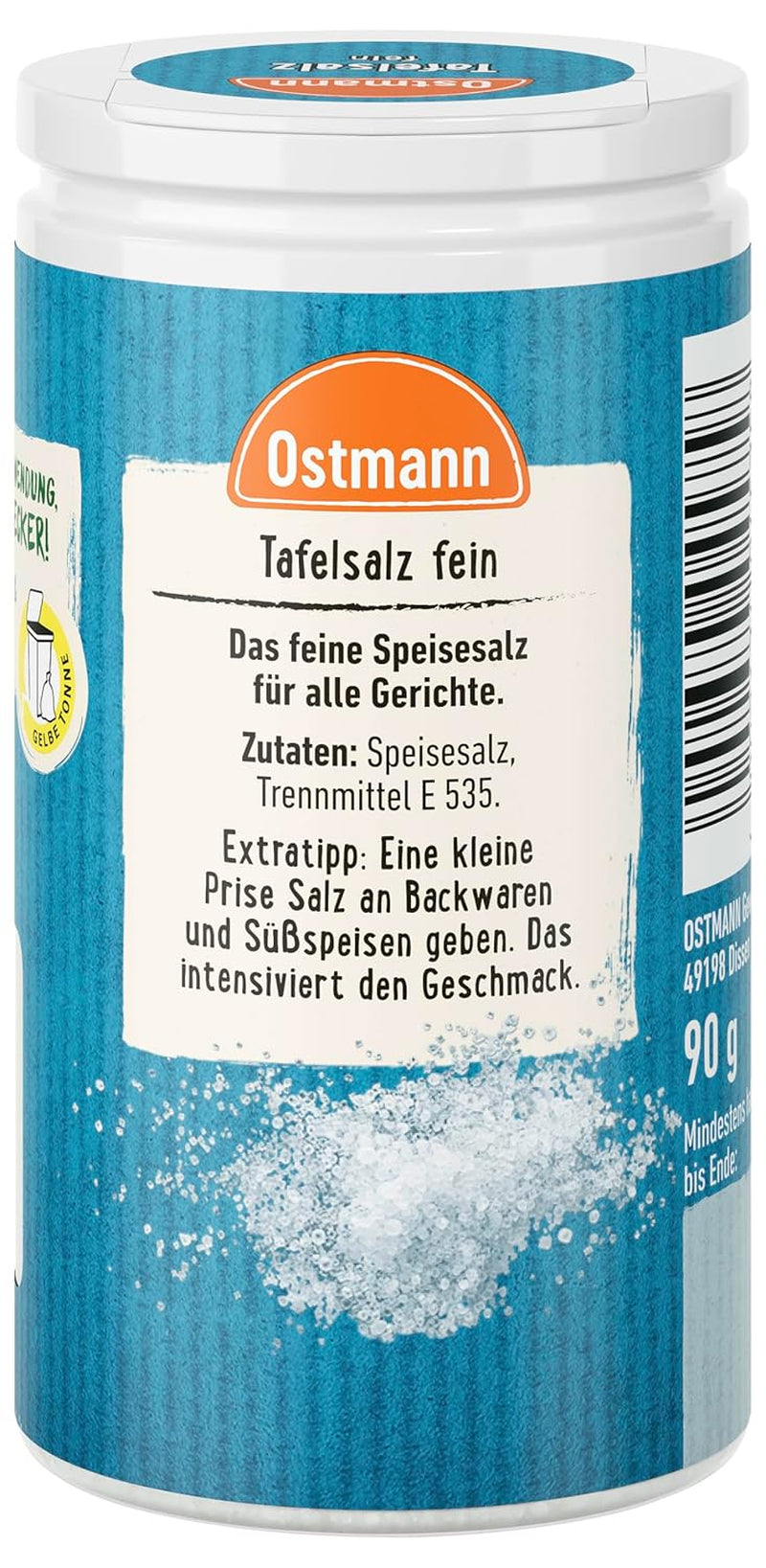 Ostmann Gewürze - Sel de table | Feines Speisesalz zum Nachsalzen | Mit praktischem Streuaufsatz | Ingrédients naturels | 90 g dans la Streudose