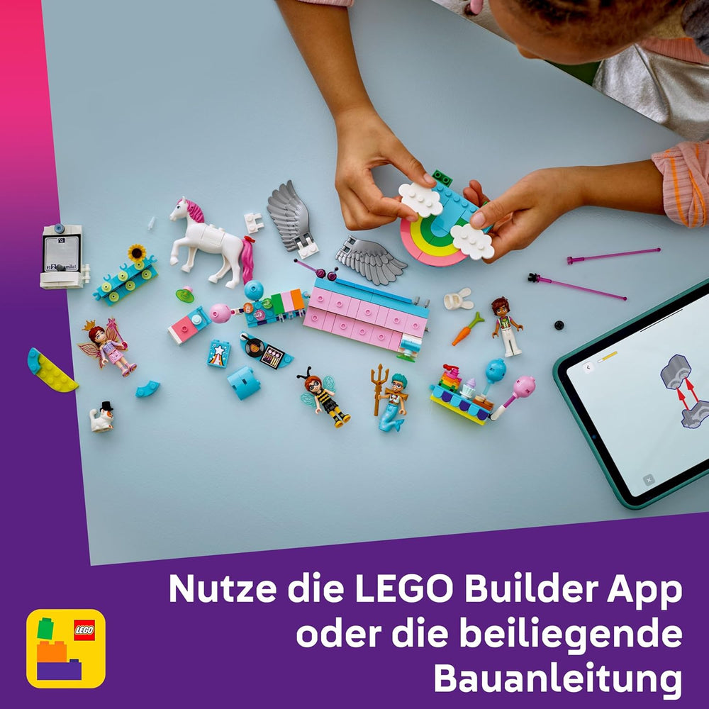 LEGO Friends Fête costumée avec un cornet et des frais - Un jeu pour les filles à partir de 6 ans - Une fille, un DJ-Pult, 4 mini-poupées, le Katze Churro et un Pferdefigur sowie lustigem Zubehör - Idée cadeau - 42661