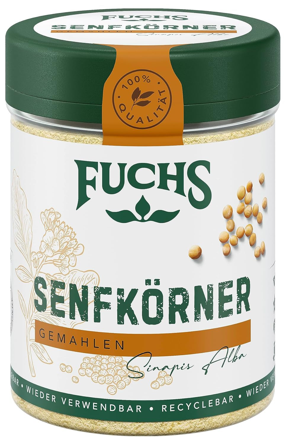 Fuchs Gewürze - Senfkörner gemahlen - für die Zubereitung von Rubs, zum Verfeinern von Suppen und Saucen - ingrédients naturels - 45 g dans une dose large, recyclable