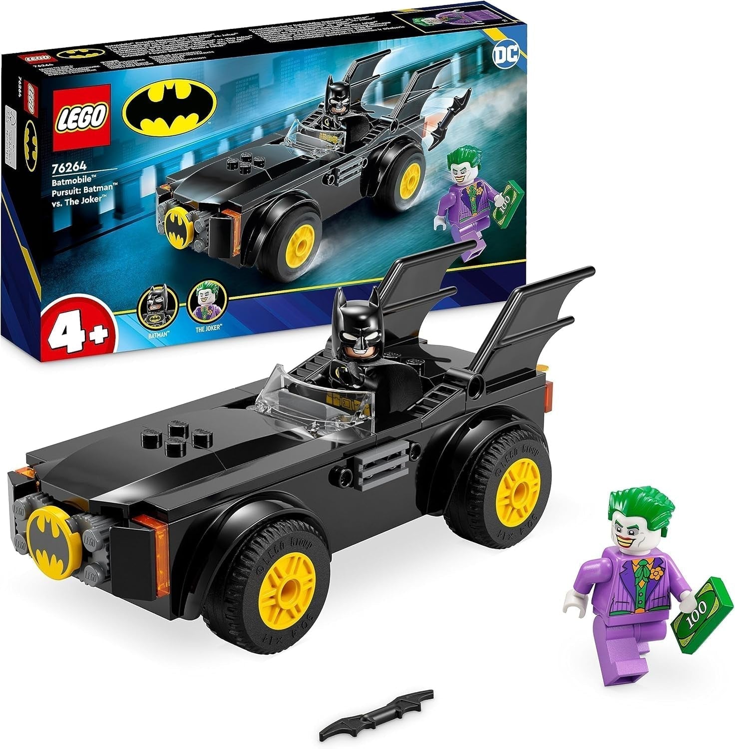 LEGO 76264 DC Poursuite dans la Batmobile : Batman contre. Joker Toy Car Set, Superhero Starter Set avec 2 figurines, jouet pour enfants d'âge préscolaire, garçons, filles à partir de 4 ans, kits de construction rapides à assembler Besuche den LEGO-Store Single