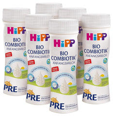 HiPP PRE Formule Combiotique Bio Prête à Boire (6 x 200 ml) Lait Infantile dès la Naissance Contient Uniquement du Lactose comme Glucides Meilleur Bio