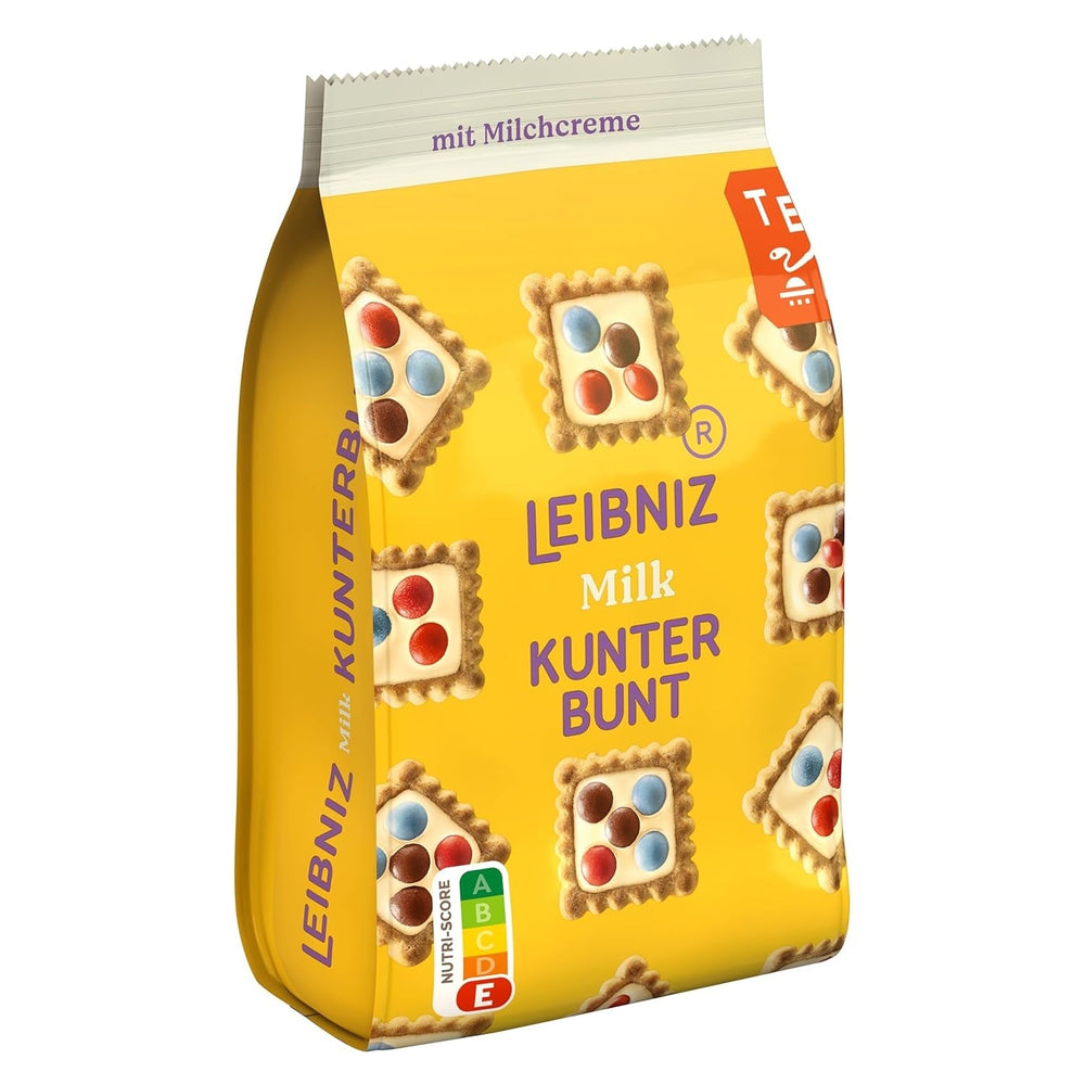 LEIBNIZ Kunterbunt Milk, paquet de 12, Biscuits croquants à la crème de lait et morceaux de chocolat (12 x 125 g)