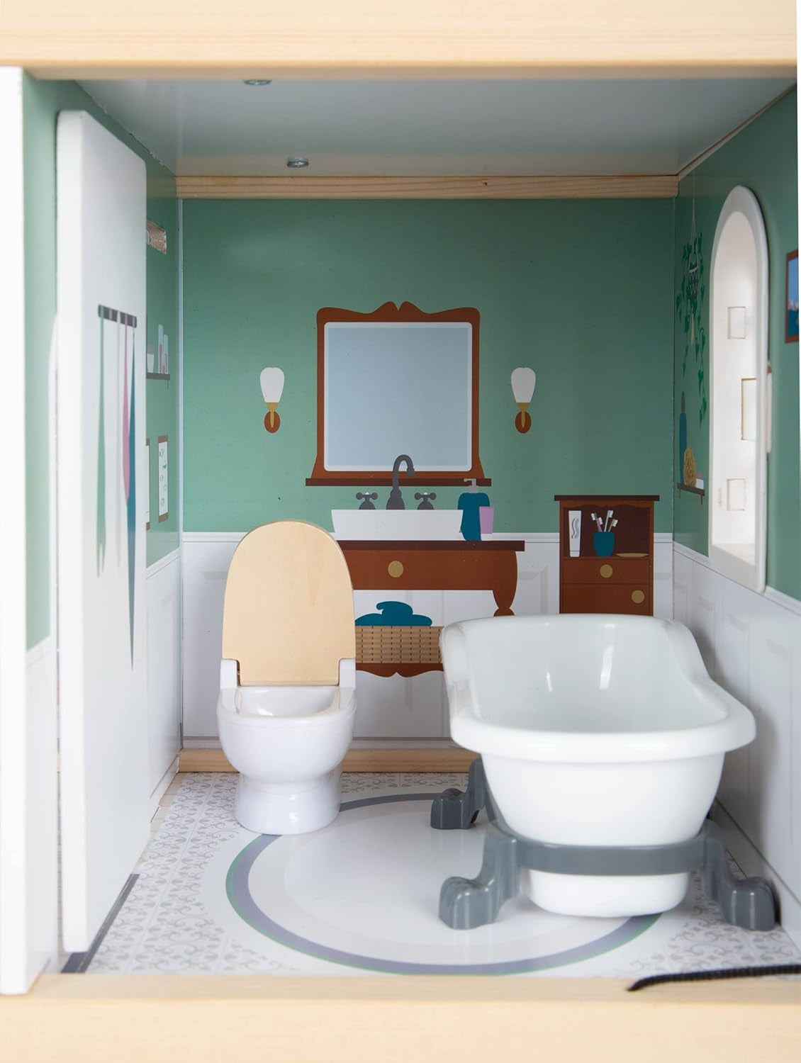 Small Foot Maison de poupée en bois à 3 étages avec façade ouverte et 12 meubles pour 3 ans et plus 11802 Blanc Gris