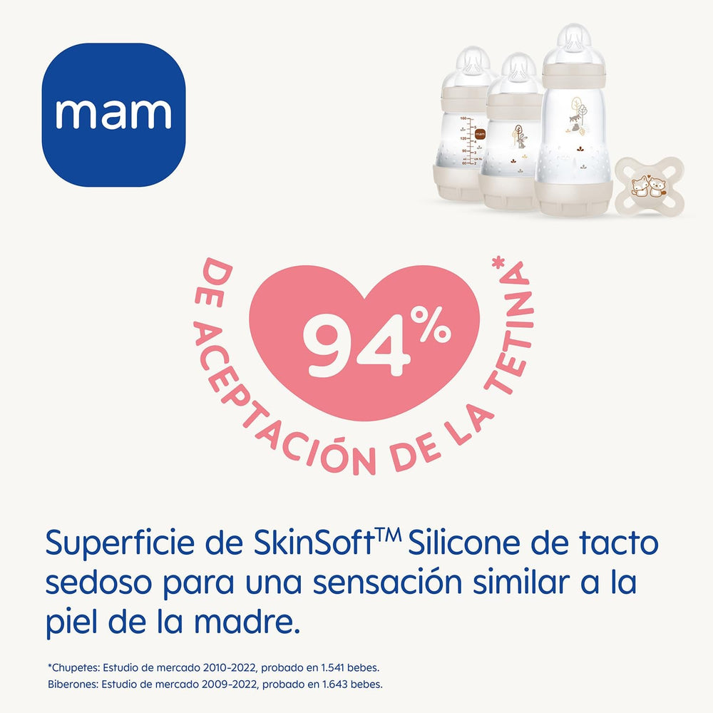 Coffret nouveau-né MAM, coffret cadeau, composé de : 2 x biberons anti-coliques 160 ml, 1 x biberon anti-coliques 260 ml, 1 x tétine Original Start, 1 x broche pour tétine, à partir de 0 mois, Neutro