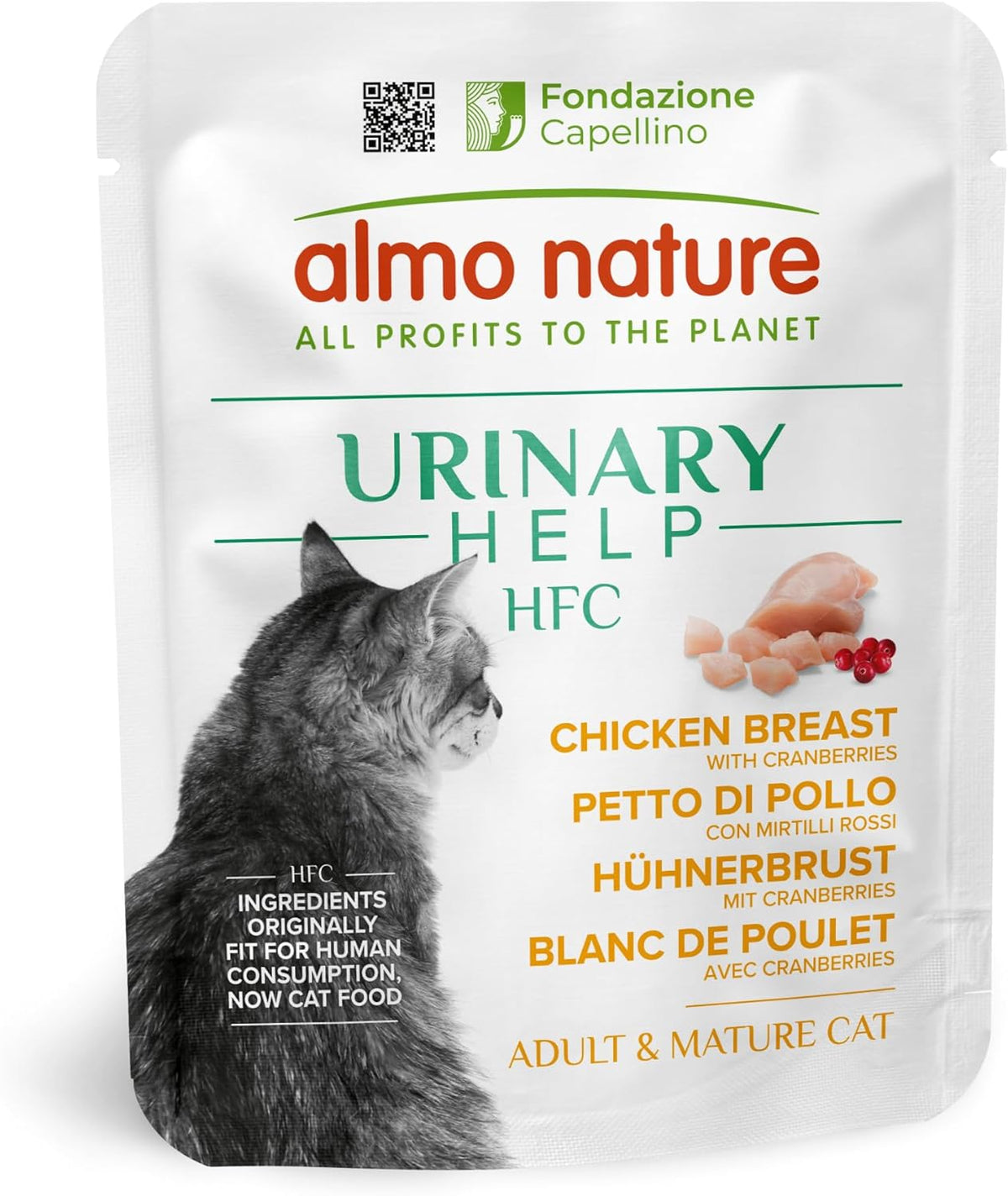 Almo Nature HFC Urinary Help - Nassfutter für Katzen - Unterstützung für die Harnwege - Hühnerbrust & Cranberries - Human Grade, Monoprotein, Glutenfree - 24x50g
