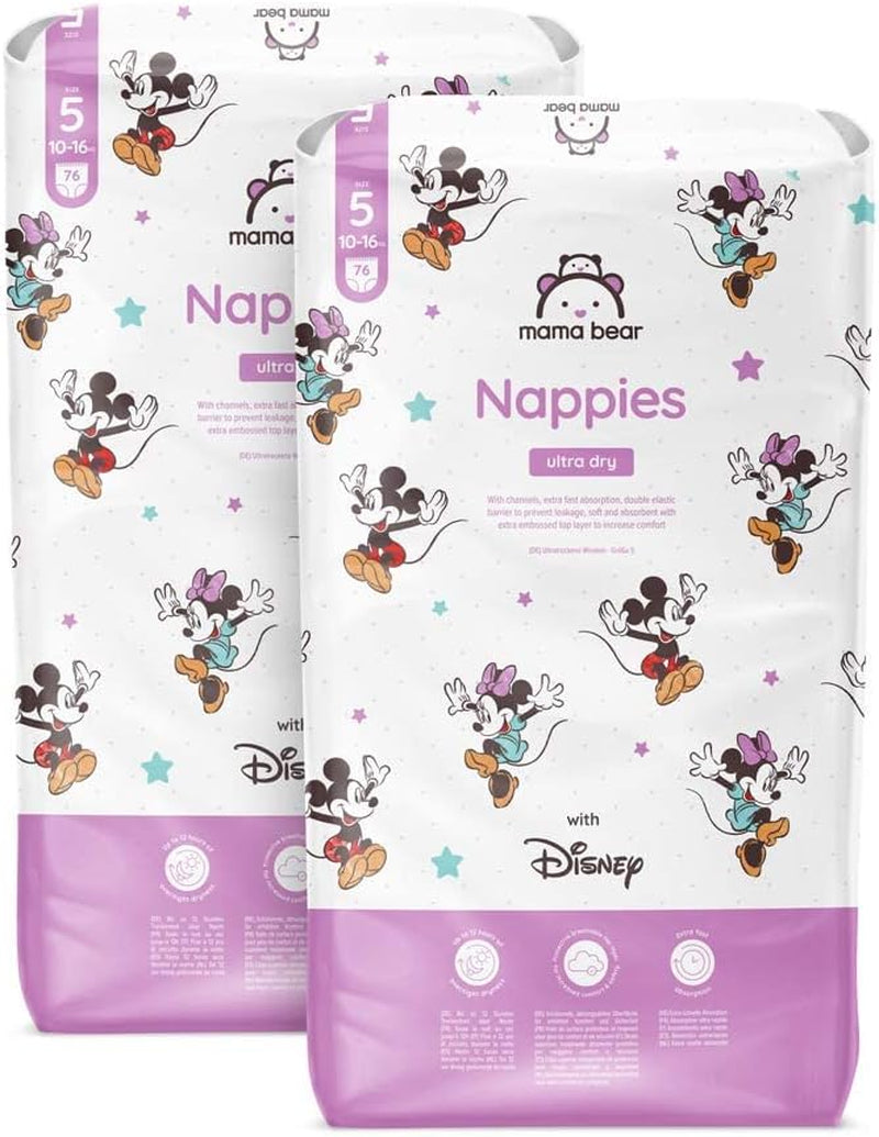 Marque Amazon : Mama Bear Disney Couches Ultra Dry, taille 3 (4-9 kg) – Boîte mensuelle, blanche, 172 unités (2 paquets de 86)