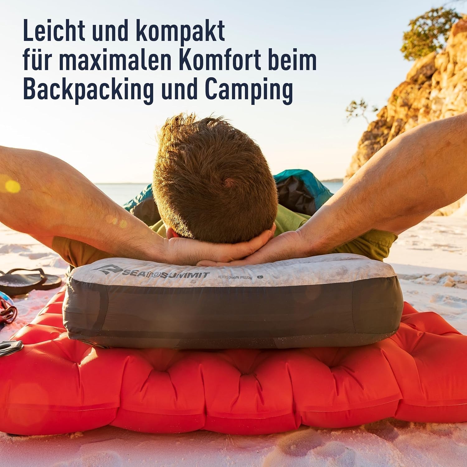 Sea to Summit - Oreiller de voyage Eros Down L - Ultraléger et gonflable - Matériau 10D - Oreiller en duvet de qualité supérieure - Antidérapant - Pour la randonnée et le camping - 42 X 28 X 12 cm - Gris - 95 G Naty Shop Oreillers de voyage