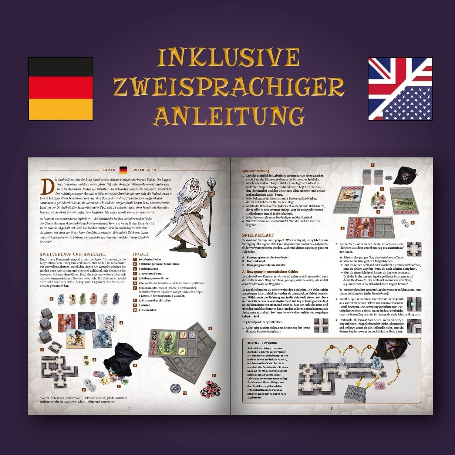 Kosmos 682286 Karak - The Adventure Begins, jeu addictif pour enfants à partir de 7 ans, 2-5 joueurs, jeu d'aventure fantastique, jeu de société de dés, instructions en allemand, gris