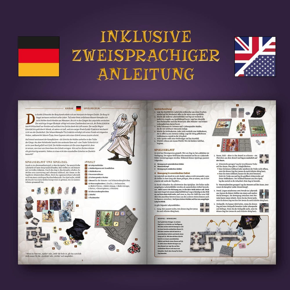 Kosmos 682286 Karak - The Adventure Begins, jeu addictif pour enfants à partir de 7 ans, 2-5 joueurs, jeu d'aventure fantastique, jeu de société de dés, instructions en allemand, gris